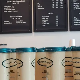 a row of coffee cups