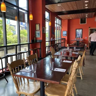 tables and chairs in a restaurant