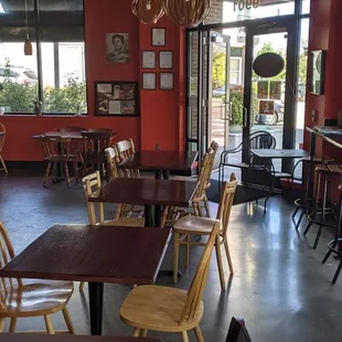 tables and chairs in a restaurant