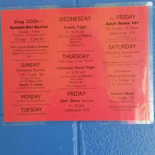 Schedule of events.