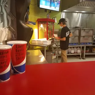 I wanted popcorn and the guy said we can pop some for you! Yay!!