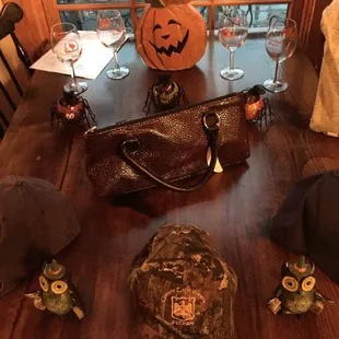 a table set for a halloween party