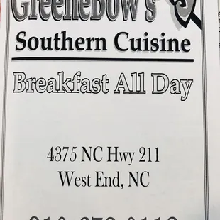 a menu for breakfast all day