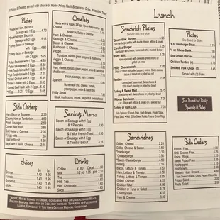a menu for a restaurant