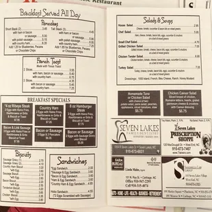 a menu for a restaurant