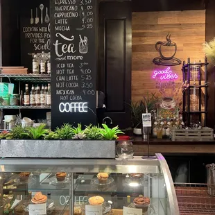 a display of coffee and pastries