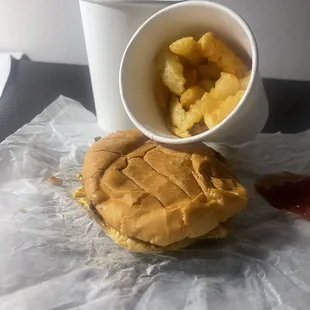 What was left after I ate 1 burger and a bunch of fries and onion rings.