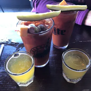 Bloody Mary drinks with Spotted Cow chasers