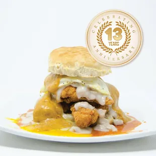a fried chicken sandwich on a biscuit