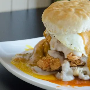 a chicken biscuit sandwich on a plate