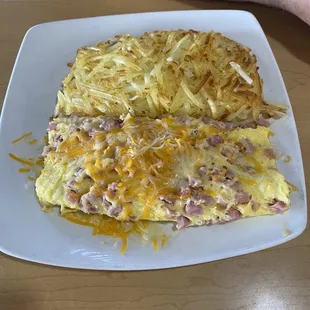 Ham &amp; Ham and Cheese Omelette with hash browns