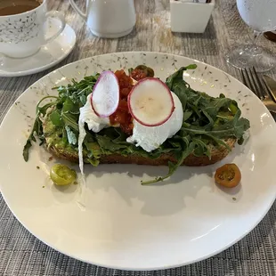 Avocado toast with poached eggs