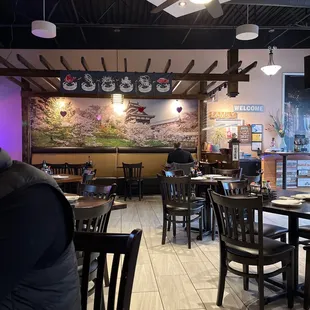 Side view of restaurant and checkout