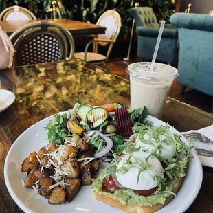 Iced latte and avocado toast once again. So good.