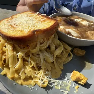 Cajun Chicken Pasta and French Onion Gratinee Soup