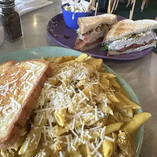 Cajun Chicken Pasta with penne pasta &amp; Greenhouse Club Sandwich