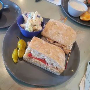 Chicken Focacia sandwich with peppers