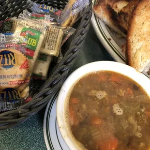 Light side lunch- $9.30. Cup of soup, grilled French bread and side garden salad.