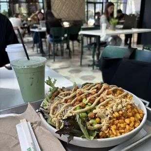 Matcha with sf vanilla syrup, self-made bowl