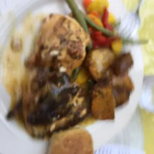 Delicious chicken, potatoes &amp; veges (sorry crappy picture)