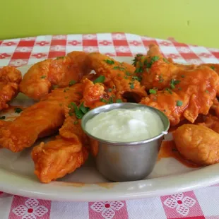 Delicious boneless buffalo wings. You have to try them.