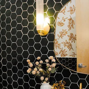 a black and white bathroom