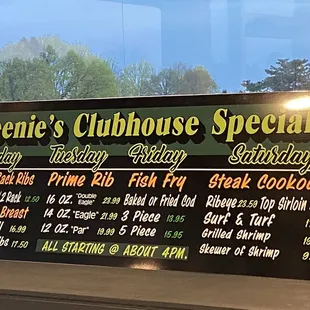 Special menus BUT IF YOU WANT PRIME RIB, be sure to come early