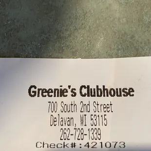 the receipt for the restaurant