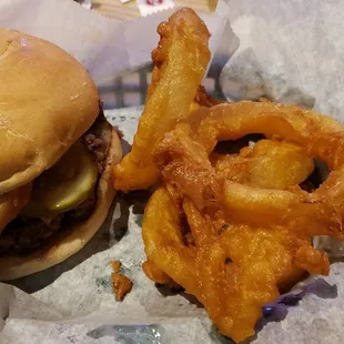 Build your own burger and onion rings