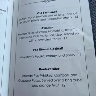 Drink menu