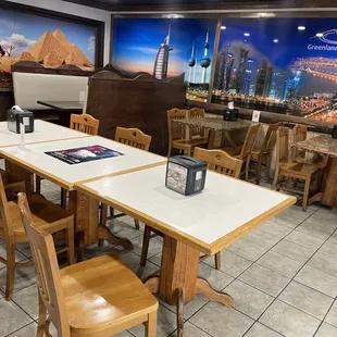 tables and chairs in a restaurant