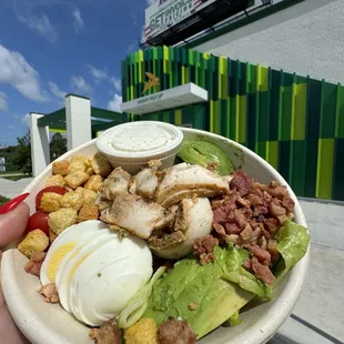 Chicken Cobb salad with no bleu cheese extra avocado