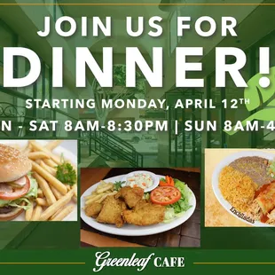 Join Us for Dinner! Now Open Mon - Sat 8:00am-8:30pm | Starting April 12th Sun 8:00am-4:00pm  (50% Capacity Seating)