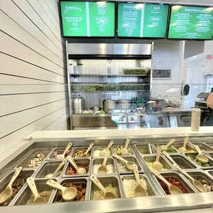 a buffet with a variety of food items