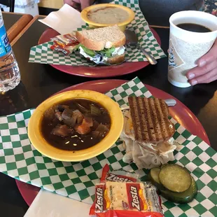 two plates of food on a table