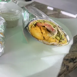 Half of chicken kebab wrap