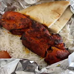 Spicy Chicken Kabob, Rice, Pita Bread