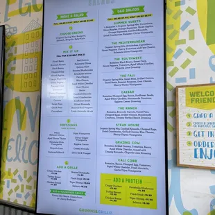 Salad menu