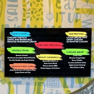 Chefs specials menu