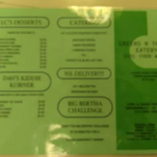 This is the new menu for Greens N Things