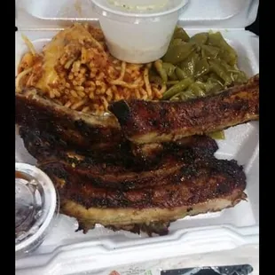 Rib Dinner with 2 sides and Cole Slaw.