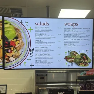 a menu for salads and wraps
