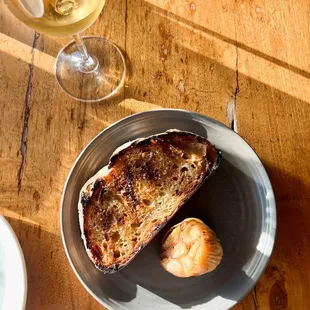 Green Gulch Herb Bread, roasted Full Belly farm garlic bulb