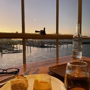 Bread and soup with view of the golden gate bay