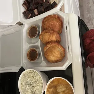 Brisket Biscuit Pork Belly Bites 3 Baby Back Ribs 3 Baby Back Ribs Loaded Potato Salad 3