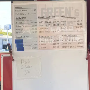 prices on the menu