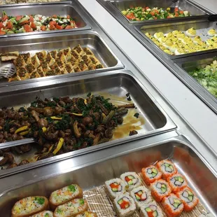 a variety of sushi dishes