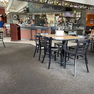 the dining area with tables and chairs