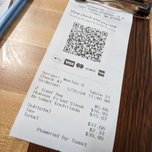 Reasonable fare for a lot of good food; great assistance by Wesley (Thanks!)