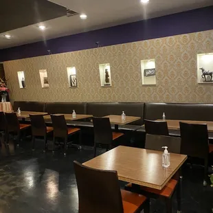 tables and chairs in a restaurant